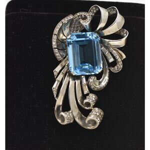 Vintage Signed Marcel Boucher 925 Sterling Silver Aquamarine Crystal Brooch Pin